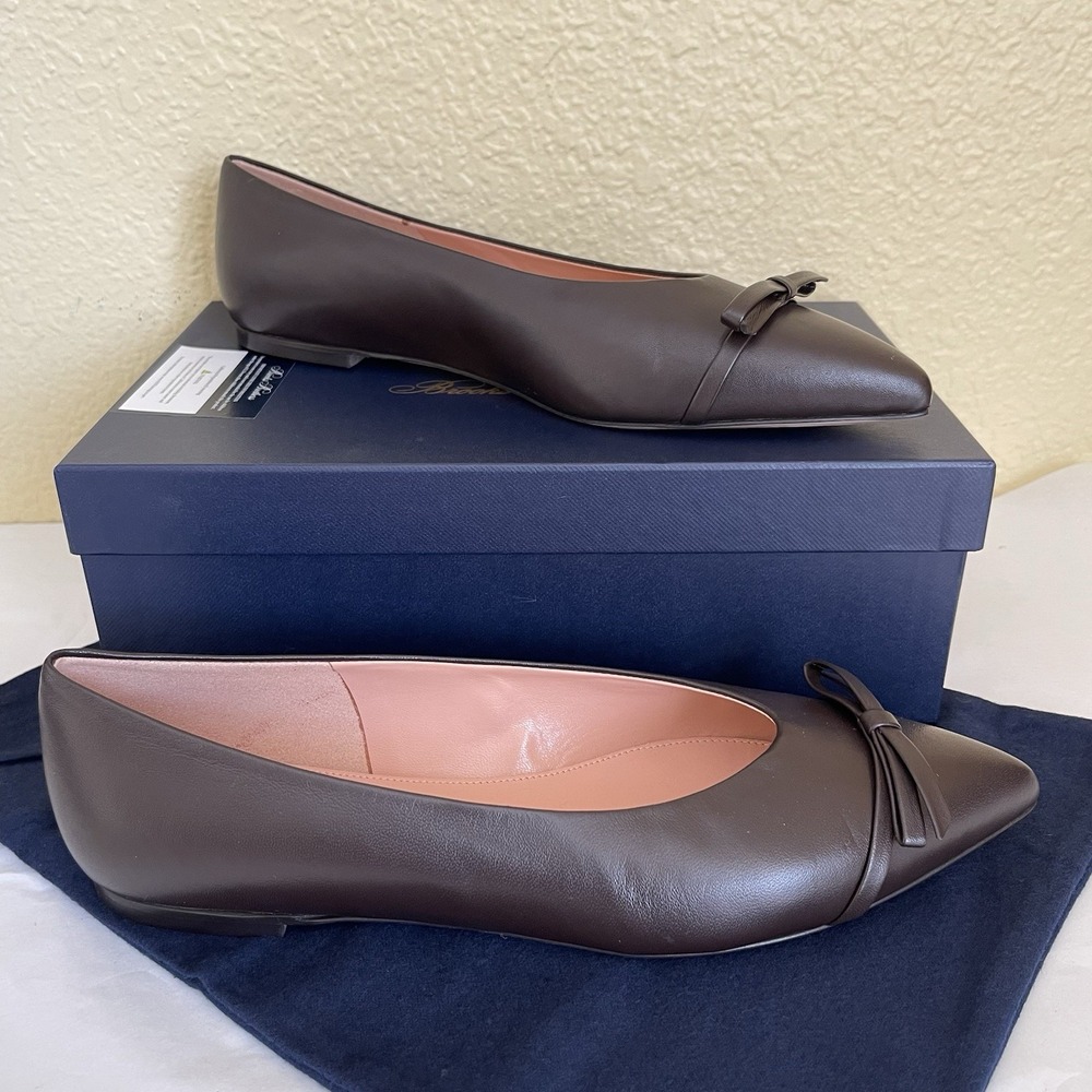 Brooks Brothers Mole Leather Pointed Toe Bow Ballet Flats Sz 10 EUC Box Dust Bag
